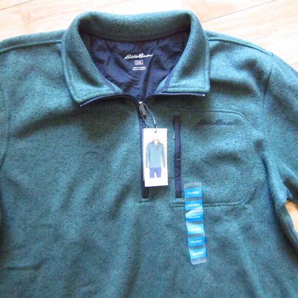 NWT- Mens Eddie Bauer Green Sweater Fleece 1/4 Zip Pullover Size 2XL - Picture 3 of 9